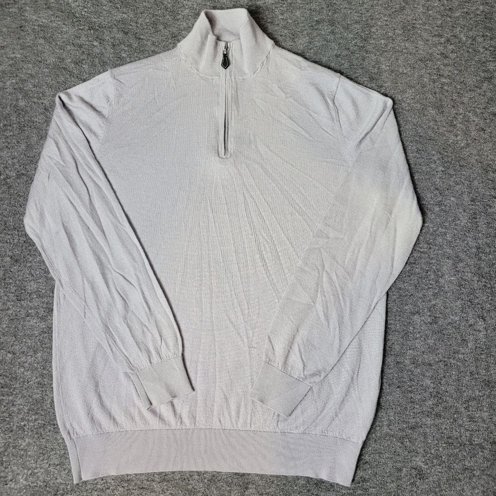Alan Paine Cashmere Silk Mens Size M Gray Sweater 1/4 Quarter Zip Pullover Great